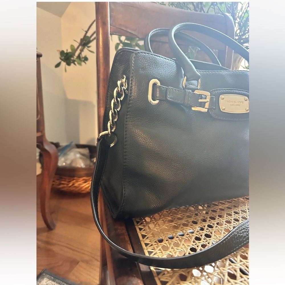 Michael Kors Hamilton Satchel Tote Bag Dark Brown Pebbled Leather Top Handle - Picture 2 of 11